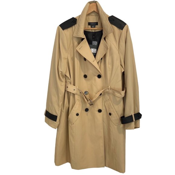 Michel Studio Collection Double-Breasted Trench Coat 2X Tan & Black Epaulettes - Picture 1 of 16
